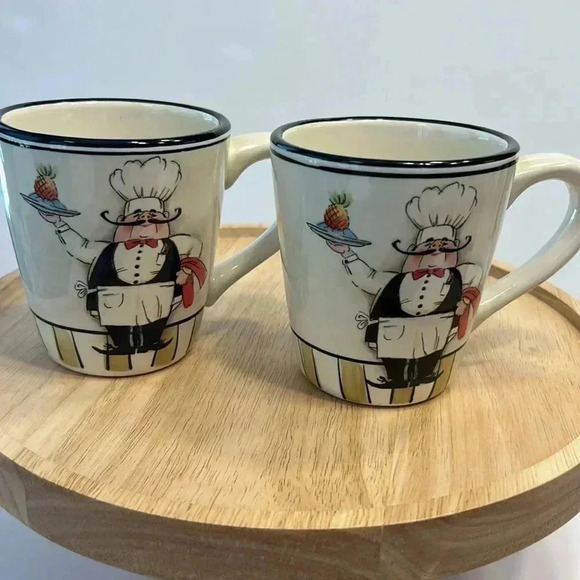 2 Tabletops Gallery le chef handcrafted mugs double sided matching 14oz 4 1/2” - Picture 7 of 8